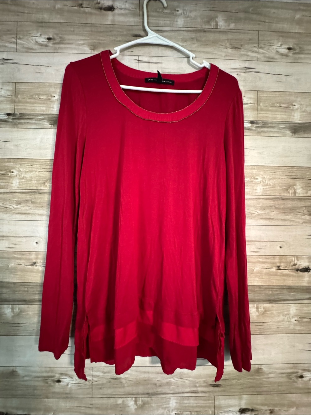White House Black Market Red Long Sleeve Scoop Neck Top